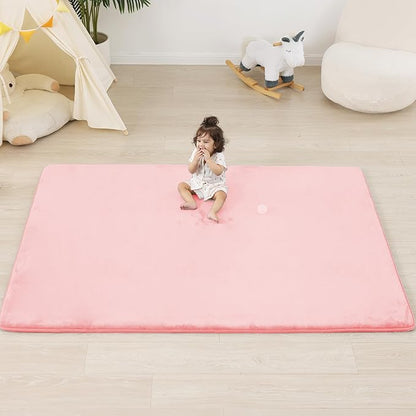 PAPAMAT 1.3" Thick Baby Floor Play Mat 59x79, Basic Padded Foam Mat for Tummy Time Crawling, Non Slip Cushioned for Babies Toddlers Infants Kids (Pink)