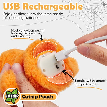 Halloween Catnip Toys, Flapping Pumpkin Catnip Toy, Interactive Kitten Exercise Toys for All Cat Breeds Play Alone, Never Boredom