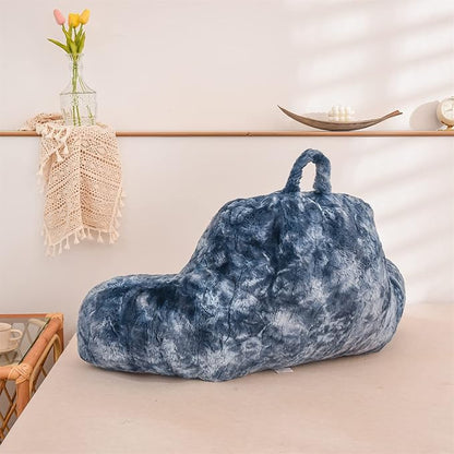 A Nice Night Faux Fur Reading Pillow Bed Wedge Large Adult Children Backrest with Arms Back Support for Sitting Up in Bed/Couch for Bedrest,Tie Dyed Navy