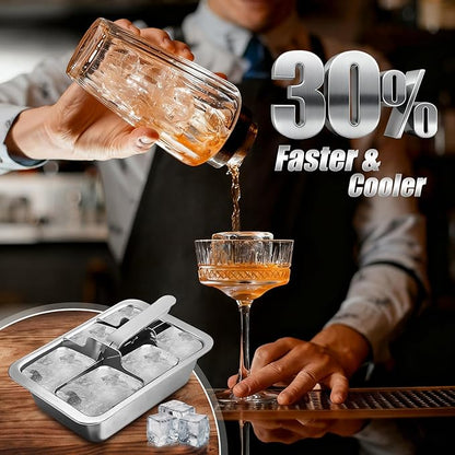 Ice Cube Trays, 4 Pack Large 6-cube Stainless Steel Ice Cube Trays
