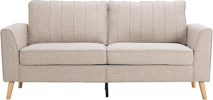 Artechworks Handmade Sofa Couch, 3-Seater 76" Wide W/Fresh Sand Gray Style Linen, Modern Mid-Century Fusion Stylish Couch French Piping Design Sofa for Living Room Apartment Lounge, Reception,Sand
