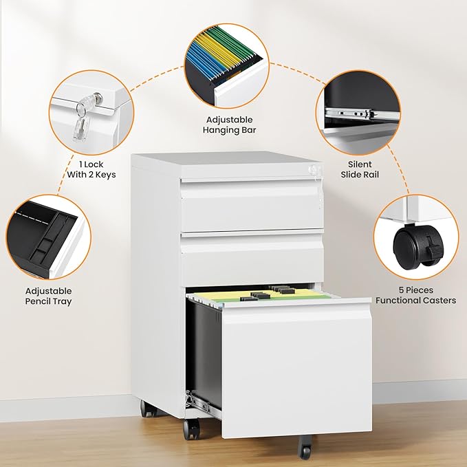 3 Drawer Mobile File Cabinet
