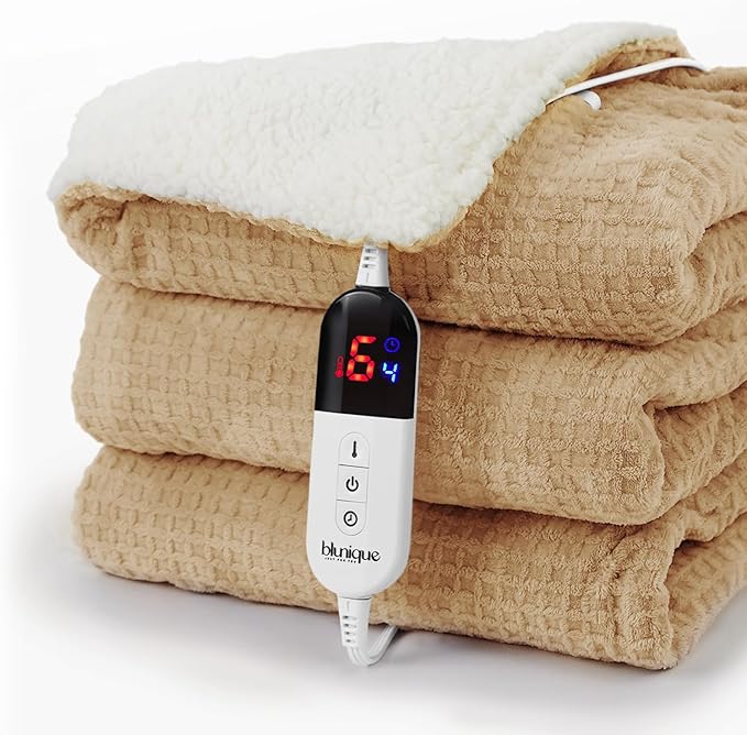 Heated Blanket Electric Throw Waffle, 50x60 Inches Sherpa Fleece Fast Heating