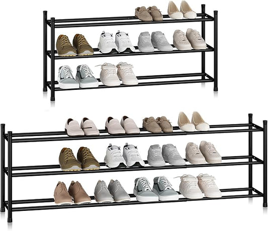 STORAGE MANIAC Long Expandable Shoe Rack, 18 Pairs Metal Wide Stackable Shoe
