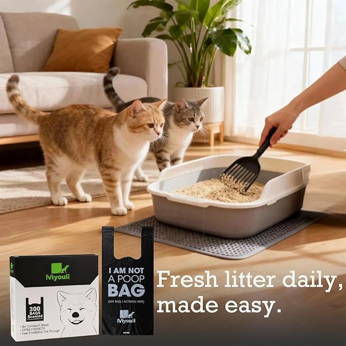 300 Counts Extra Thick Black Pet Poop Waste Bags With Handles for Dogs Ocean Wind-Scented