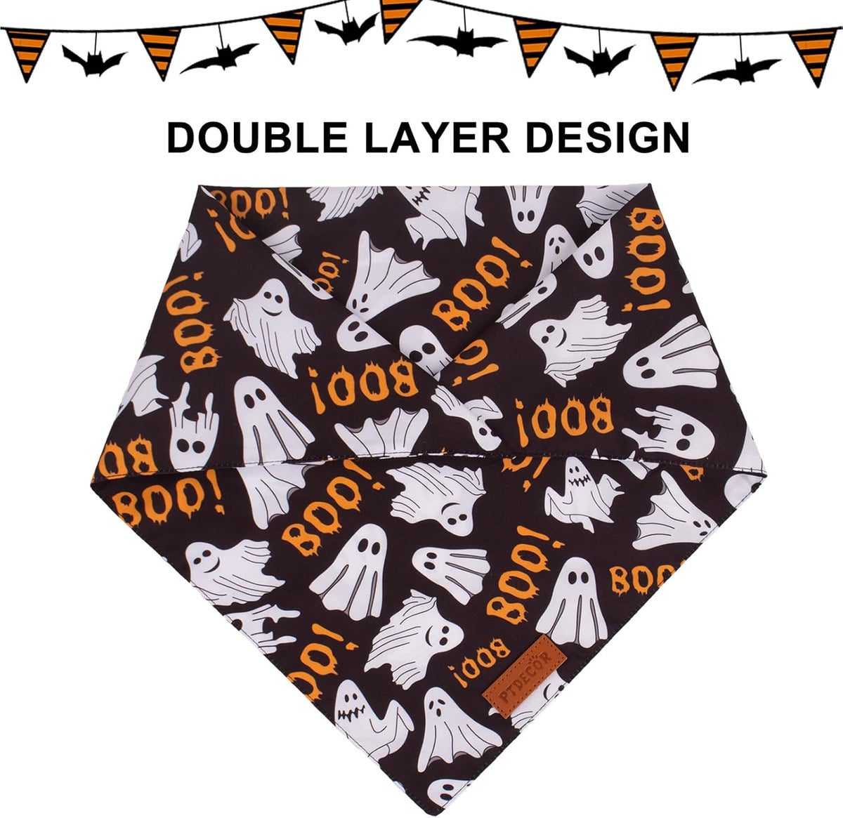 PTDECOR Halloween Dog Bandana, Reversible Holiday Pet Scarf, Multi Size, Triangle Puppy Halloween Bandanas for Extra Large Dogs Pets (Black & Orange, X-Large)