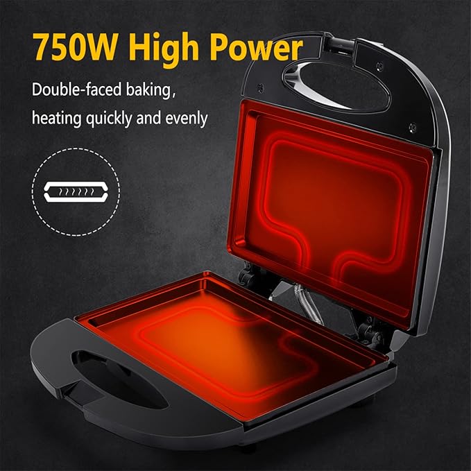 Aigostar Sandwich Maker with Non-stick Deep Grid Surface