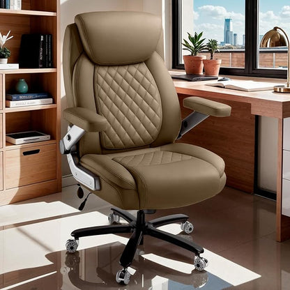 650LBS Large Heavy Duty Office Chair with 5D Flip Arms,Comfy Big and Tall Executive Office Desk Chair with Pocket Spring Cushion,High Back Computer Chair with Lumbar Support,Dual Rubber Wheel
