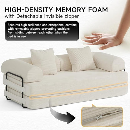 79" Folding Convertible Sofa Bed Floor Mattress Sleeper Sofa Boneless Loveseat with Fixed-Shape Frame Connecting Zippers for Living Room Bedroom Small Space