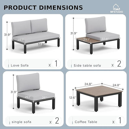 MFSTUDIO 6 Pieces Patio Furniture Set, Metal Outdoor Sectional Sofa Modular Outdoor Couch, Modern Patio Conversation Set with Coffee Table for Backyard, Garden