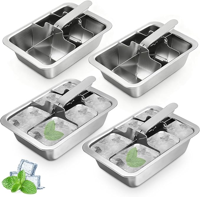 Ice Cube Trays, 4 Pack Large 6-cube Stainless Steel Ice Cube Trays