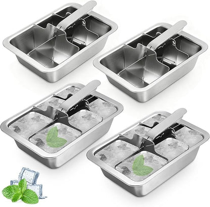 Ice Cube Trays, 4 Pack Large 6-cube Stainless Steel Ice Cube Trays