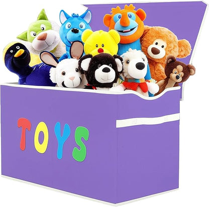 Toy Box Chest, Collapsible Sturdy Storage Bins with Lids, Extra Large Kids Toy Storage Organizer Boxes Bins Baskets for Kids, Boys, Girls, Nursery Room, Playroom, Closet (Classical Purple)