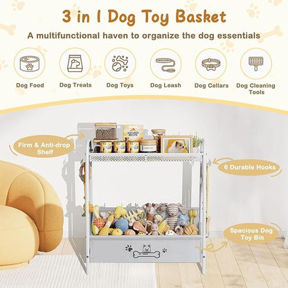 Lomivra Large Dog Toy Basket (23.6"x11.2"x9.7"), Dogs Toy Bin with Storage Organizer, Trapezoid Toy Box for Dog Stuff Accessories, Pet Toy Storage Holder Chest for Cat Dogs Essential Supplies