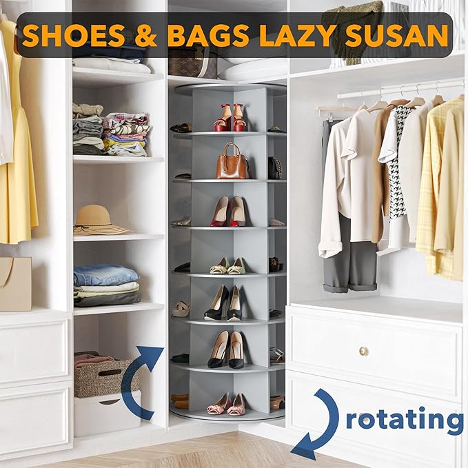 SpaceAid 7 Tier Rotating Shoe Rack Tower, Spinning Shoe Display Lazy Susan