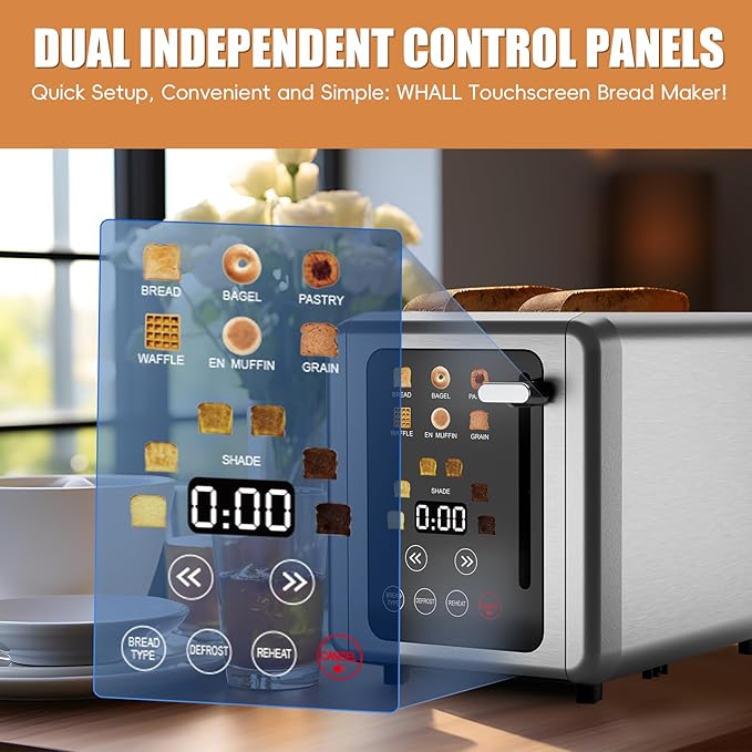 2 Slice Toaster, Touchscreen & Dual Independent Control Panel, 5 Basic