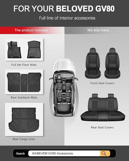 Floor Mats for Genesis GV80 2021-2025 5 Seats Only (Not for Coupe), All Weather TPE Floor Liners Cargo Mat with Backrest Mat GV80 Accessories Odorless Anti-Slip Cargo Tray with Back Seat Protector