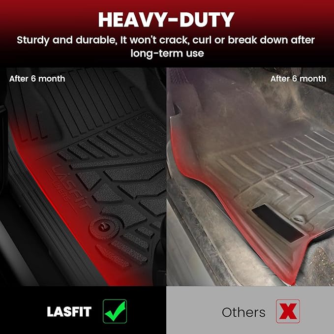 LASFIT Floor Mats for Nissan Frontier 2022-2026 Crew Cab (Not Fit King Cab), All Weather TPE Custom Fit Easy Clean Durable No-Curling Floor Liners for Frontier 1st & 2nd Row Car Mats, Black
