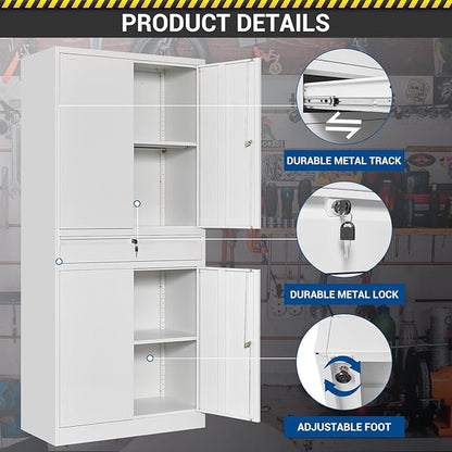 71" Metal Cabinet-White Heavy Duty Storage File Cabinet Steel Tool Cabinets
