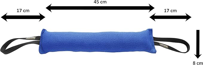 Dingo Gear French Linen tug Toy for Dog, Bumper Toy for Training, Agility, tug of war, bite Pillow for Strong Dog, 2handles 18in Blue S00067
