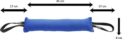 Dingo Gear French Linen tug Toy for Dog, Bumper Toy for Training, Agility, tug of war, bite Pillow for Strong Dog, 2handles 18in Blue S00067