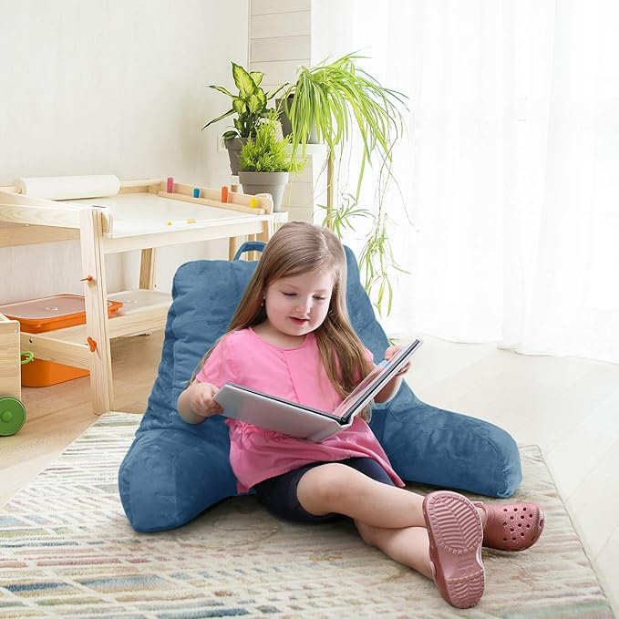 Nestl Reading Pillow for Kids & Teens with Shredded Memory Foam, Backrest Pillows for Reading, Watching, and Gaming, Use on the Couch, Bed, or Floor, Adjustable Support with Washable Cover Blue Heaven