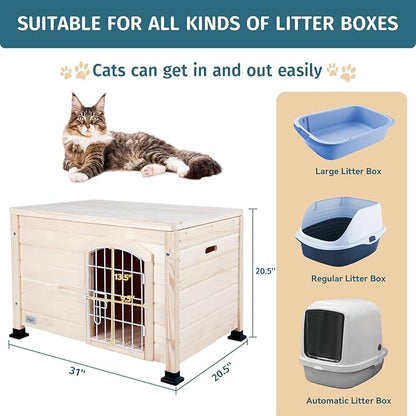 Petsfit Litter Box Enclosure, Modern Cat Litter Box Furniture with Door, Cat House for Indoor Cats, Side End Table, Perfect for Small Pets up to 22lbs, Small/31 L x 20.5" W x 20.5" H
