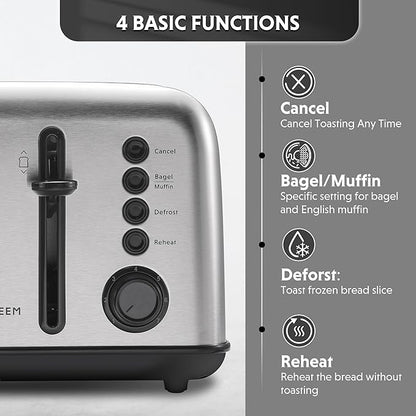 BUYDEEM DT640 Retro 4 Slice Toaster, 7 Shade Settings, Extra Wide 1.5'' Slots