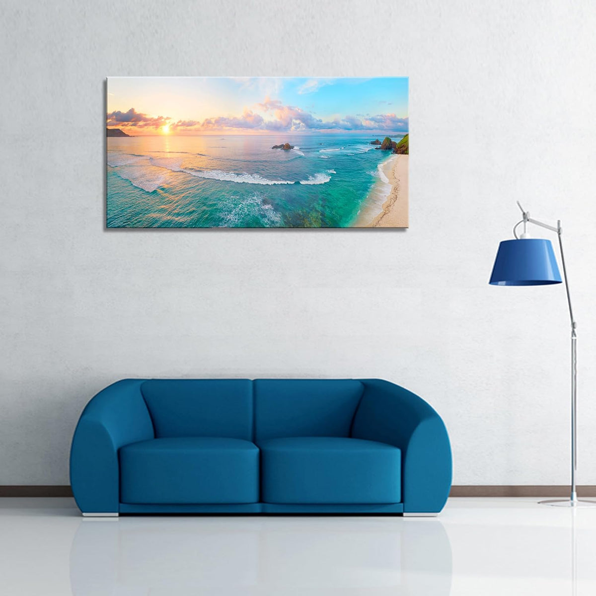 XXMWallArt FC3975 Tropical Beach Wall Art Blue Sea Sunset Natural Scenery Picture Print On Canvas Seascape Canvas Print Artwork for Living Room Bedroom Kitchen Home and Office Wall Decor