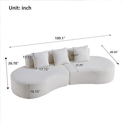 109'' Curved Couch, Mid Century Modern Half Moon Sofa, Luxury 3-Seat Couch with High-Density Foam Filled, Raindrop Velvet Fabric Sectional Sofa for Living Room, Apartment, Office, Black