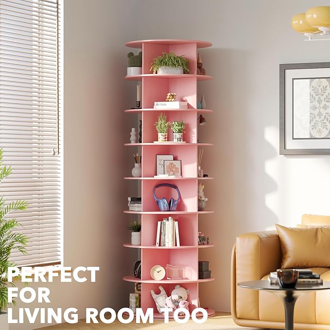 SpaceAid 8 Tier Rotating Shoe Rack Tower, Spinning Shoe Display Lazy Susan