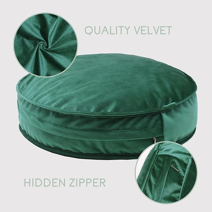 YIUOR Velvet Floor Pillows Round Chair Cushion Couch Throw Pillow Soft Pouf Seat Mattress Bean Bag for Reading Nook Play Room (25.6",Green)