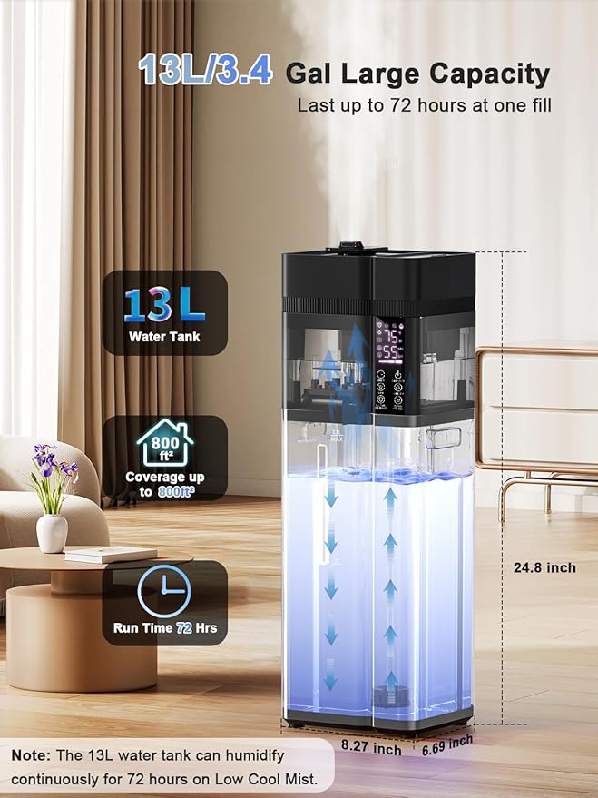 Zeova 13L/3.4Gal Humidifiers for Bedroom, Ultrasonic Warm & Cool Mist