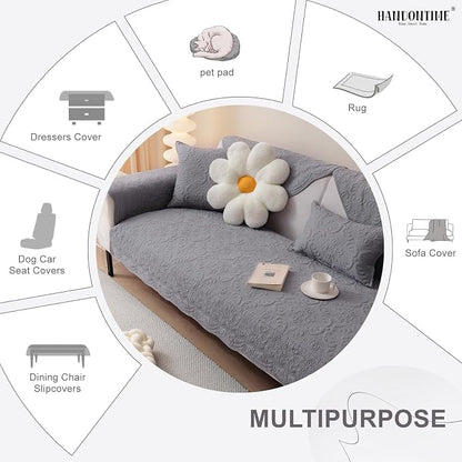 HANDONTIME Soft Cotton Sofa Cover Pet Friendly, Embroidery Elegant Pet Couch Cover, Jacquard Dog Couch Protector Washable for Sectional, Anti-Slip Dog Furniture Protector (Dusty Purple, 35.4" x82.7")