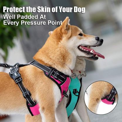PoyPet No Pull Dog Harness, Reflective Comfortable Vest Harness with Front & Back 2 Leash Attachments and Easy Control Handle Adjustable Soft Padded Pet Vest for Small to Large Dogs (Pink,M)