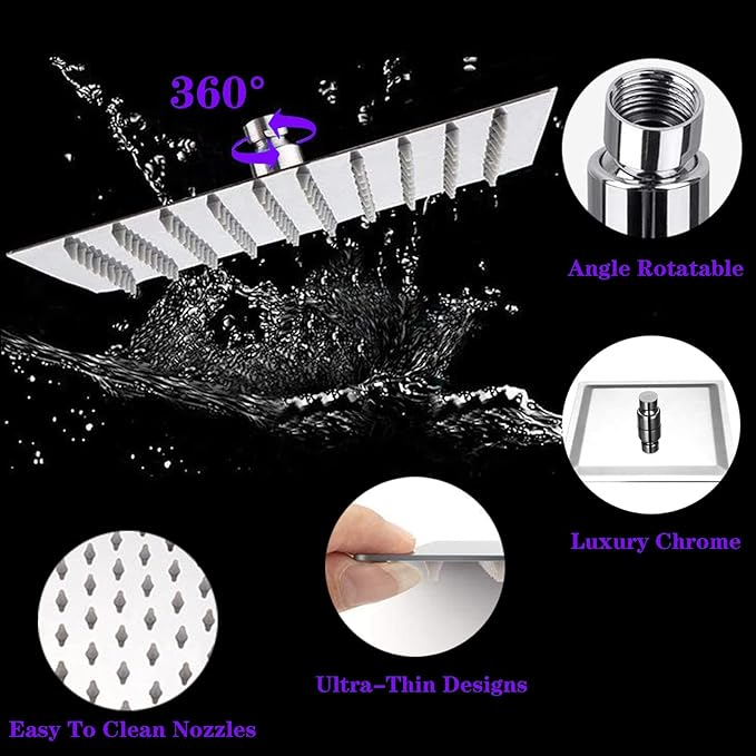 8"High Pressure Square Rain Shower Head and 2-in-1 Hand Shower.Equipped