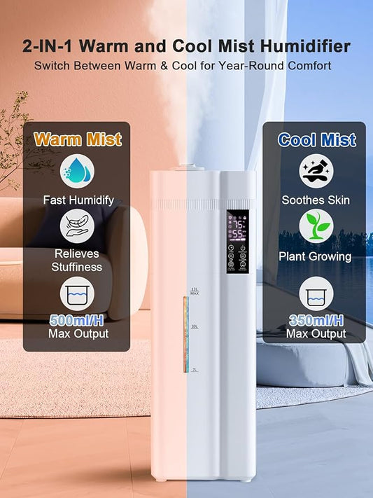 Zeova 13L/3.4Gal Humidifiers for Bedroom, Ultrasonic Warm & Cool Mist