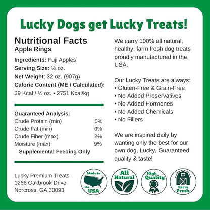 Lucky Premium Apple Rings – Thin, Crispy, All Natural Jerky Apple Treats for Dogs, Vegetarian Dog Treats with Real Fruit (32 oz)