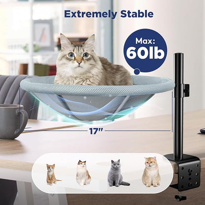 Cat Desk Bed - 360° Rotating & Height Adjustable Cat Hammock Perch, Sturdy Cats Bed for Desk with Removable Washable Cover, Supports Up to 60lbs, Perfect for Indoor Cats