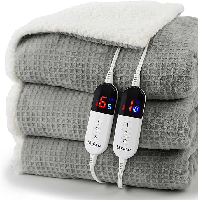Heated Blanket Electric Blanket King Waffle, 90x100 Inches Sherpa Fleece Fast