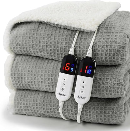 Heated Blanket Electric Blanket King Waffle, 90x100 Inches Sherpa Fleece Fast