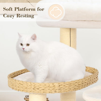 KAMABOKO Modern Cat Tree, 53" Tall Cat Trees for Indoor Cats, Cat Condo Natural Sisal with Scratching Posts, Hand-Woven Tower & Top Perch, Cat-Tree for Kittens Climb Play & Rest