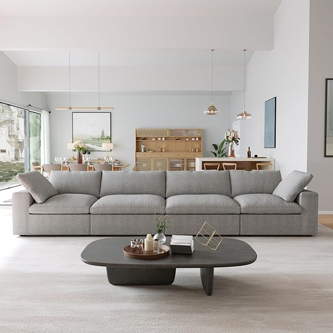 JACH 4-Seats Modular Sectional Couches for Living Room, Modern Convertible Sofa, Cloud Couch, Cushion Covers Removable, Soft Comfy Couch for Living Room Bedroom Apartment (Grey)