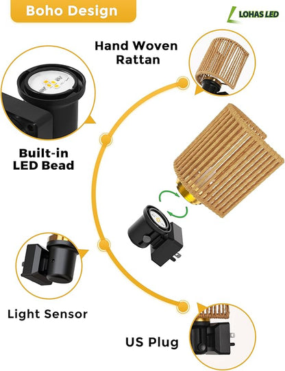L LOHAS LED Night Lights Plug into Wall, Boho Night Light, Decorative Bohemian Night Lights, Dimmable 0-100LM, Daylight White, Light Sensor, Vintage NightLight Farmhouse for Bedroom Bathroom, 1 Pack