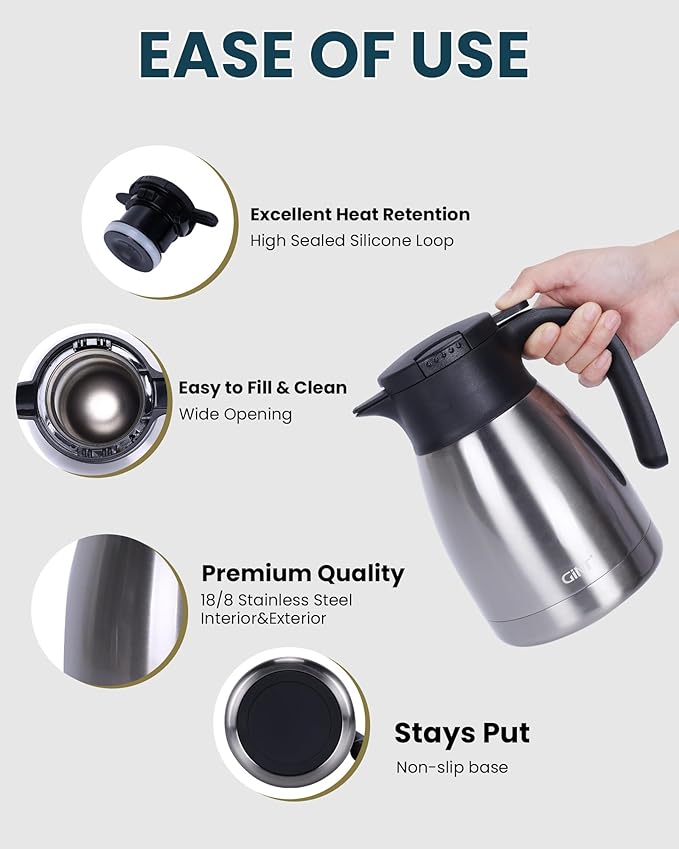 GiNT 34Oz Thermal Coffee Carafe, Insulated Stainless Steel Coffee Carafes