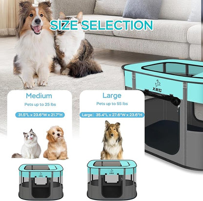 XRG Foldable Pet Playpen,Indoor Cat cage Puppy Crates L(35.4"x27.6"x23.6") | Portable Dog Crates with Upgrade Breathable Mesh，Sturdy Cat Kennel Indoor & Outdoor for Rabbit or Small Animals，Green