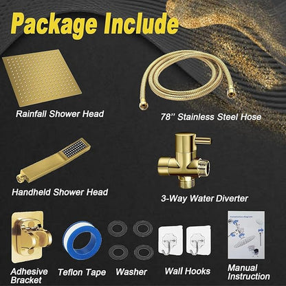 8"High Pressure Square Rain Shower Head and 2-in-1 Hand Shower.Equipped
