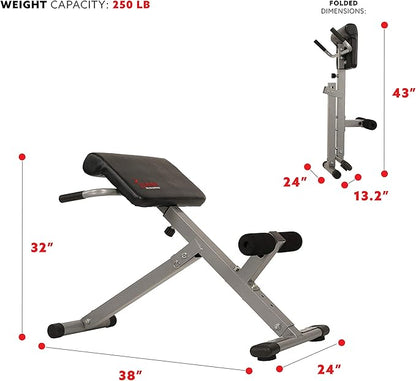 Sunny Health & Fitness Foldable Hyperextension Roman Chair w/Back Extension, Home Gym Sit Up Bench for Glute & Ab Workouts, Optional Adjustment Incline & Multi-Function Heavy-Duty Exercise Equipment