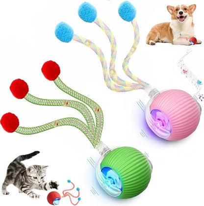 2 Packs Speed 2.0 Tail Interactive Cat Toys for Indoor Cats, Chirping & Motion Activate Cat Toy, Smart Kitten Rolling Ball Moving Ball Toys,Rechargeable Dog Cat Bal l for Enrichment Exercise (New P+G)
