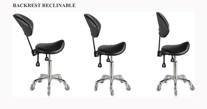 FRNIAMC Adjustable Saddle Stool Chairs with Back Support Ergonomic for Medical Clinic Studio Salon Office and Home (Black)